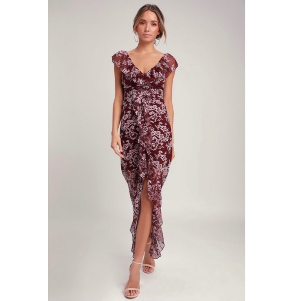 WAYF Marie Floral Lace Ruffled Maxi Dress Size XS